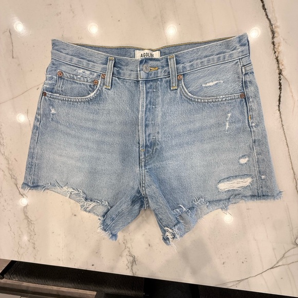 Agolde Pants - Agolde Light Wash Distressed Cutoff Denim Shorts